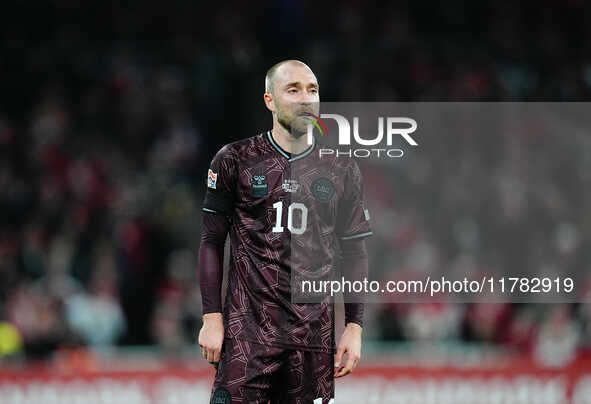 Christian Eriksen of Denmark  looks on during the Nations League Round 5 match between Denmark against Spain at Parken, Copenhagen, Denmark...