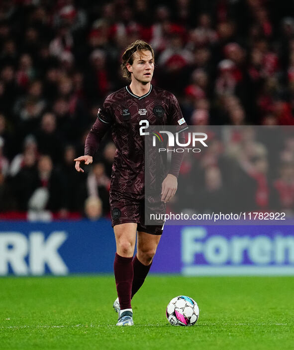 Joachim Andersen of Denmark  controls the ball during the Nations League Round 5 match between Denmark against Spain at Parken, Copenhagen,...