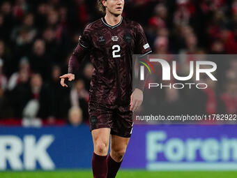 Joachim Andersen of Denmark  controls the ball during the Nations League Round 5 match between Denmark against Spain at Parken, Copenhagen,...