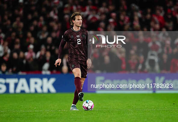 Joachim Andersen of Denmark  controls the ball during the Nations League Round 5 match between Denmark against Spain at Parken, Copenhagen,...