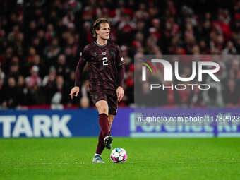 Joachim Andersen of Denmark  controls the ball during the Nations League Round 5 match between Denmark against Spain at Parken, Copenhagen,...