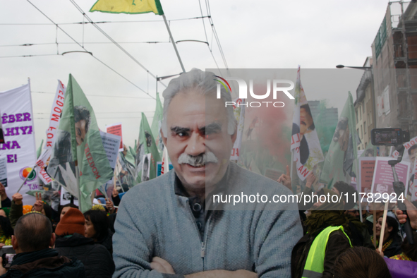 Thousands of Kurds demonstrate for the release of Kurdish leader Abdullah Ocalan in Cologne, Germany, on November 16, 2024. 