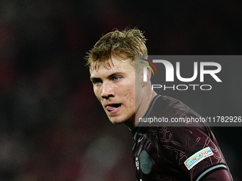 Rasmus Hoejlund of Denmark  looks on during the Nations League Round 5 match between Denmark against Spain at Parken, Copenhagen, Denmark on...