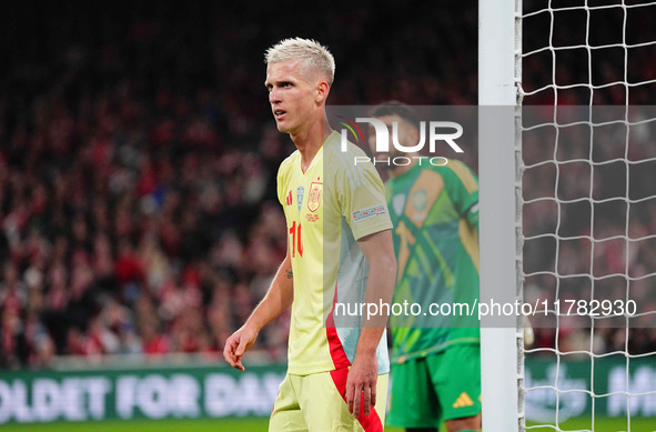 Dani Olmo of Spain  looks on during the Nations League Round 5 match between Denmark against Spain at Parken, Copenhagen, Denmark on Novembe...