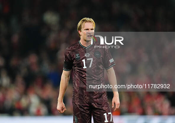 Victor Kristiansen of Denmark  looks on during the Nations League Round 5 match between Denmark against Spain at Parken, Copenhagen, Denmark...