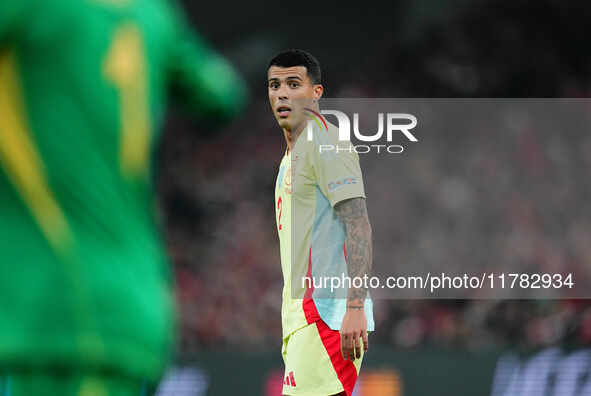 Pedro Porro of Spain  looks on during the Nations League Round 5 match between Denmark against Spain at Parken, Copenhagen, Denmark on Novem...