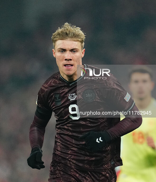 Rasmus Hoejlund of Denmark  looks on during the Nations League Round 5 match between Denmark against Spain at Parken, Copenhagen, Denmark on...