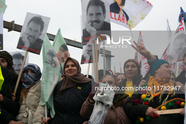 Thousands of Kurds demonstrate for the release of Kurdish leader Abdullah Ocalan in Cologne, Germany, on November 16, 2024. 