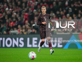 Albert Groenbaek of Denmark  controls the ball during the Nations League Round 5 match between Denmark against Spain at Parken, Copenhagen,...