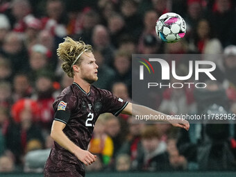 Morten Hjulmand of Denmark  controls the ball during the Nations League Round 5 match between Denmark against Spain at Parken, Copenhagen, D...