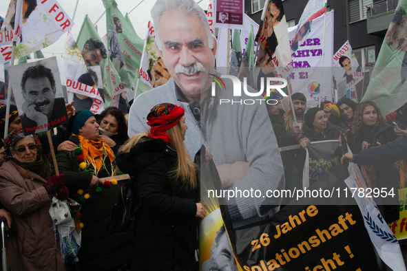 Thousands of Kurds demonstrate for the release of Kurdish leader Abdullah Ocalan in Cologne, Germany, on November 16, 2024. 