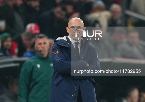 Luis de la Fuente of Spain  gestures during the Nations League Round 5 match between Denmark against Spain at Parken, Copenhagen, Denmark on...