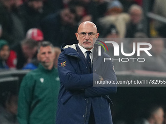 Luis de la Fuente of Spain  gestures during the Nations League Round 5 match between Denmark against Spain at Parken, Copenhagen, Denmark on...