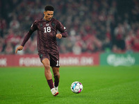 Alexander Bah of Denmark  controls the ball during the Nations League Round 5 match between Denmark against Spain at Parken, Copenhagen, Den...