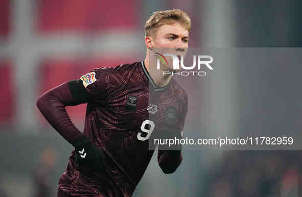 Rasmus Hoejlund of Denmark  looks on during the Nations League Round 5 match between Denmark against Spain at Parken, Copenhagen, Denmark on...