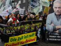 Thousands of Kurds demonstrate for the release of Kurdish leader Abdullah Ocalan in Cologne, Germany, on November 16, 2024. (