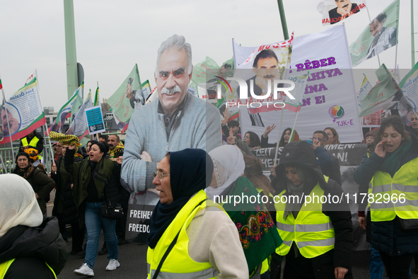 Thousands of Kurds demonstrate for the release of Kurdish leader Abdullah Ocalan in Cologne, Germany, on November 16, 2024. 