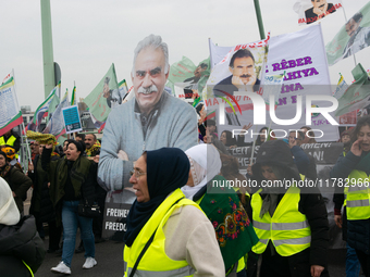 Thousands of Kurds demonstrate for the release of Kurdish leader Abdullah Ocalan in Cologne, Germany, on November 16, 2024. (