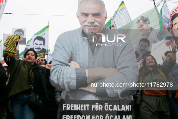 Thousands of Kurds demonstrate for the release of Kurdish leader Abdullah Ocalan in Cologne, Germany, on November 16, 2024. 