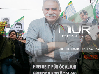 Thousands of Kurds demonstrate for the release of Kurdish leader Abdullah Ocalan in Cologne, Germany, on November 16, 2024. (