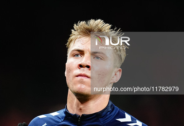 Rasmus Hoejlund of Denmark  looks on during the Nations League Round 5 match between Denmark against Spain at Parken, Copenhagen, Denmark on...