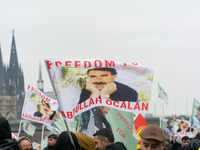 Thousands of Kurds demonstrate for the release of Kurdish leader Abdullah Ocalan in Cologne, Germany, on November 16, 2024. (