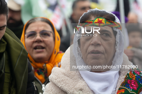 Thousands of Kurds demonstrate for the release of Kurdish leader Abdullah Ocalan in Cologne, Germany, on November 16, 2024. 