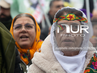 Thousands of Kurds demonstrate for the release of Kurdish leader Abdullah Ocalan in Cologne, Germany, on November 16, 2024. (