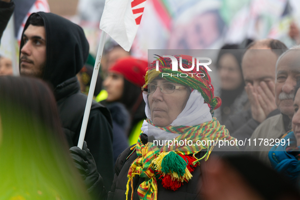 Thousands of Kurds demonstrate for the release of Kurdish leader Abdullah Ocalan in Cologne, Germany, on November 16, 2024. 