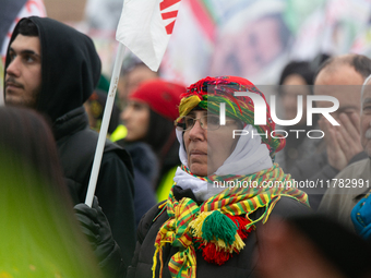 Thousands of Kurds demonstrate for the release of Kurdish leader Abdullah Ocalan in Cologne, Germany, on November 16, 2024. (