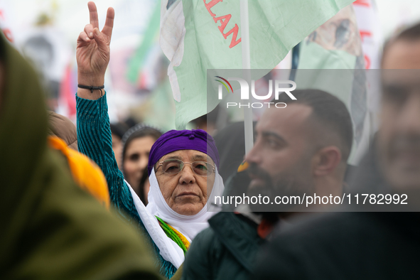 Thousands of Kurds demonstrate for the release of Kurdish leader Abdullah Ocalan in Cologne, Germany, on November 16, 2024. 