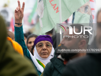 Thousands of Kurds demonstrate for the release of Kurdish leader Abdullah Ocalan in Cologne, Germany, on November 16, 2024. (