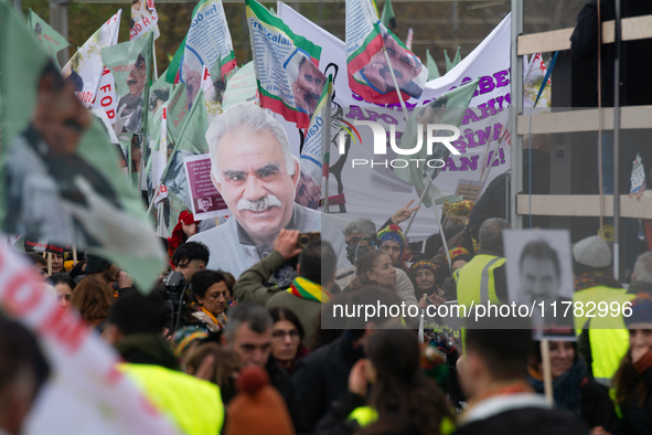 Thousands of Kurds demonstrate for the release of Kurdish leader Abdullah Ocalan in Cologne, Germany, on November 16, 2024. 