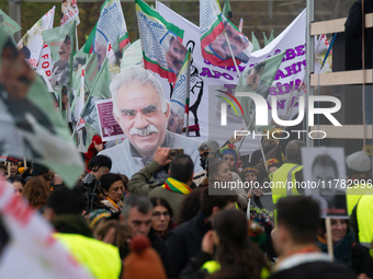 Thousands of Kurds demonstrate for the release of Kurdish leader Abdullah Ocalan in Cologne, Germany, on November 16, 2024. (