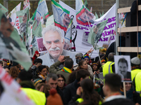 Thousands of Kurds demonstrate for the release of Kurdish leader Abdullah Ocalan in Cologne, Germany, on November 16, 2024. (