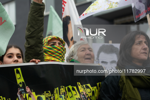 Thousands of Kurds demonstrate for the release of Kurdish leader Abdullah Ocalan in Cologne, Germany, on November 16, 2024. 