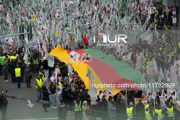 Thousands of Kurds demonstrate for the release of Kurdish leader Abdullah Ocalan in Cologne, Germany, on November 16, 2024. 