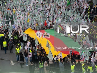 Thousands of Kurds demonstrate for the release of Kurdish leader Abdullah Ocalan in Cologne, Germany, on November 16, 2024. (