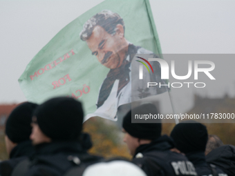 Thousands of Kurds demonstrate for the release of Kurdish leader Abdullah Ocalan in Cologne, Germany, on November 16, 2024. (