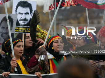 Thousands of Kurds demonstrate for the release of Kurdish leader Abdullah Ocalan in Cologne, Germany, on November 16, 2024. (