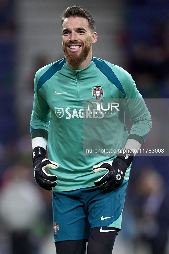 Jose Sa of Portugal warms up before the UEFA Nations League 2024/25 League A Group A1 match between Portugal and Poland at Estadio Do Dragao...