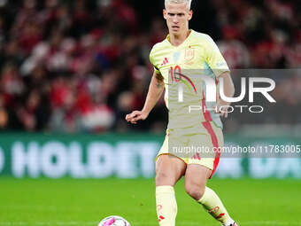 Dani Olmo of Spain  controls the ball during the Nations League Round 5 match between Denmark against Spain at Parken, Copenhagen, Denmark o...