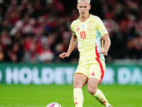 Dani Olmo of Spain  controls the ball during the Nations League Round 5 match between Denmark against Spain at Parken, Copenhagen, Denmark o...