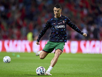 Cristiano Ronaldo of Portugal warms up before the UEFA Nations League 2024/25 League A Group A1 match between Portugal and Poland at Estadio...