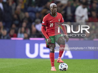 Nuno Mendes of Portugal plays during the UEFA Nations League 2024/25 League A Group A1 match between Portugal and Poland at Estadio Do Draga...