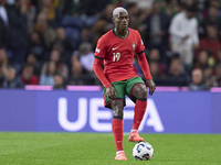 Nuno Mendes of Portugal plays during the UEFA Nations League 2024/25 League A Group A1 match between Portugal and Poland at Estadio Do Draga...