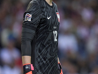 Marcin Bulka of Poland reacts during the UEFA Nations League 2024/25 League A Group A1 match between Portugal and Poland at Estadio Do Draga...