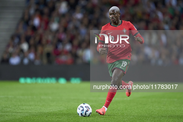 Nuno Mendes of Portugal plays during the UEFA Nations League 2024/25 League A Group A1 match between Portugal and Poland at Estadio Do Draga...