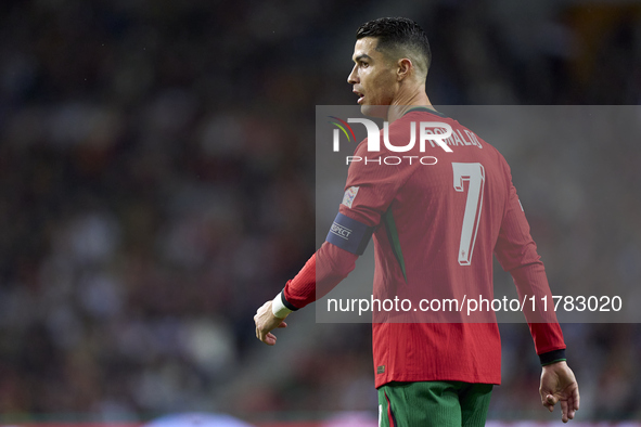 Cristiano Ronaldo of Portugal looks on during the UEFA Nations League 2024/25 League A Group A1 match between Portugal and Poland at Estadio...