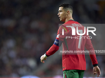 Cristiano Ronaldo of Portugal looks on during the UEFA Nations League 2024/25 League A Group A1 match between Portugal and Poland at Estadio...